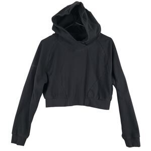 Alphalete Women's S Crop Hoodie Sweatshirt‎ Black Logo Arm Gym Baddie Loungewear